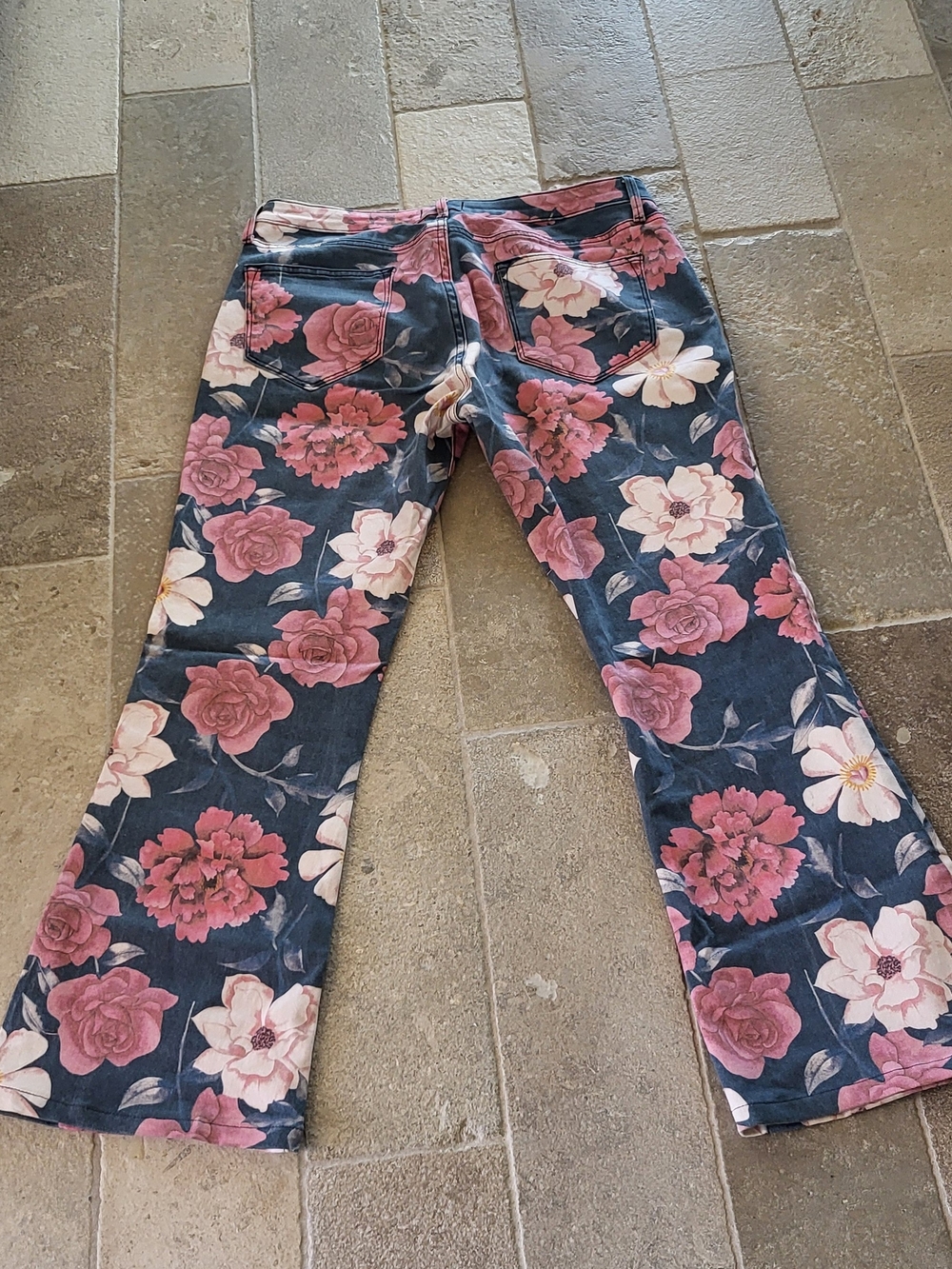 DRIFTWOOD Pink Floral Wide Leg Jeans on Charcoal